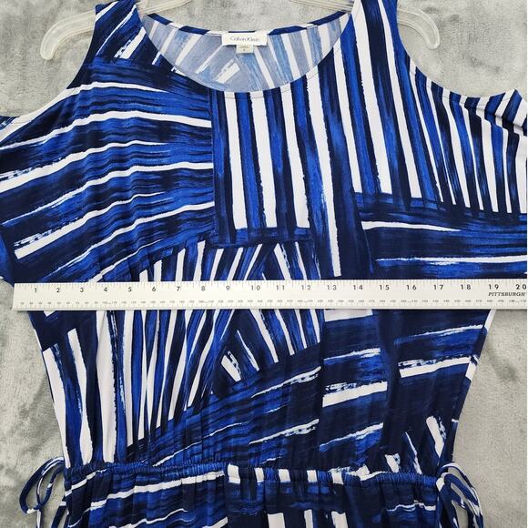 Calvin Klein Dress Womens 8 Blue Cold Shoulder Tassel Tie Waist Stretch Jersey - Picture 7 of 10